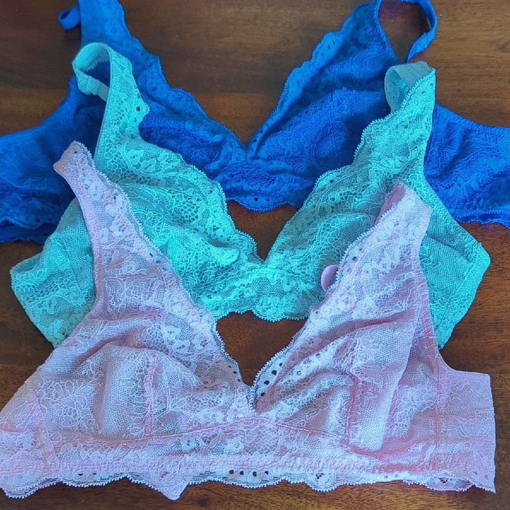 Lace Bralette Set - Blue, Light Blue, and Pink